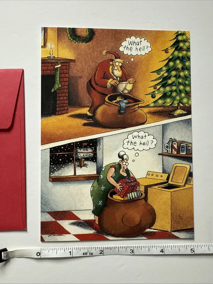 Tarjeta de Navidad divertida de colección de los años 90 *UNA* The Far Side What The Hell Gary Larson NUEVA Foto 4 de 4