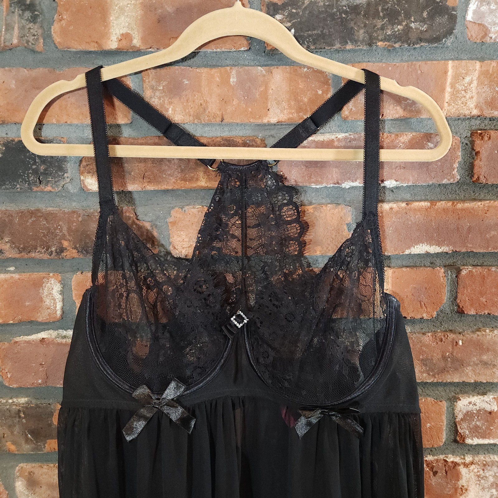 Seven 'til Midnight Sheer Black Bed of Roses Babydoll Lingerie Women's 1X/2X