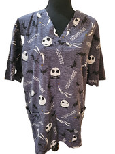 Disney Jack Skellington Size Large Medical Scrub Top Black Gray