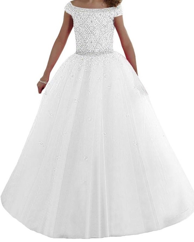 Girls Off The Shoulder Pageant Dress Tulle Aline Princess Prom Dress Size 6