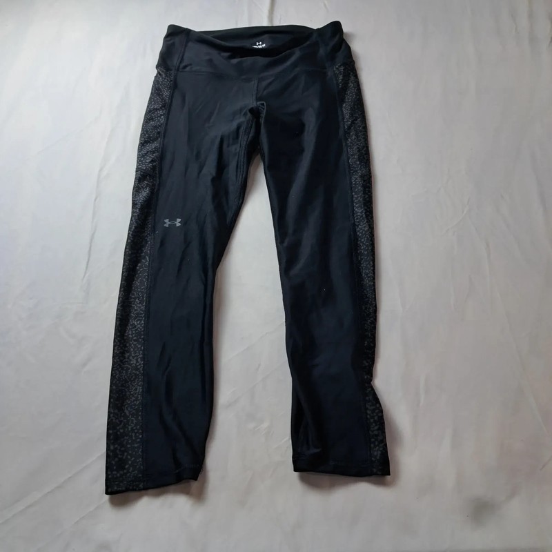 Under Armour Womens Leggings Medium MD High Waist Black Printed Side Panels