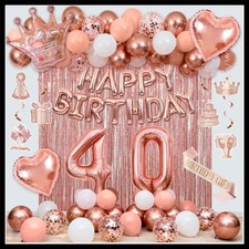 Rose Gold 40th Birthday Decorations for Women - Party Pack with Balloons, Ban...