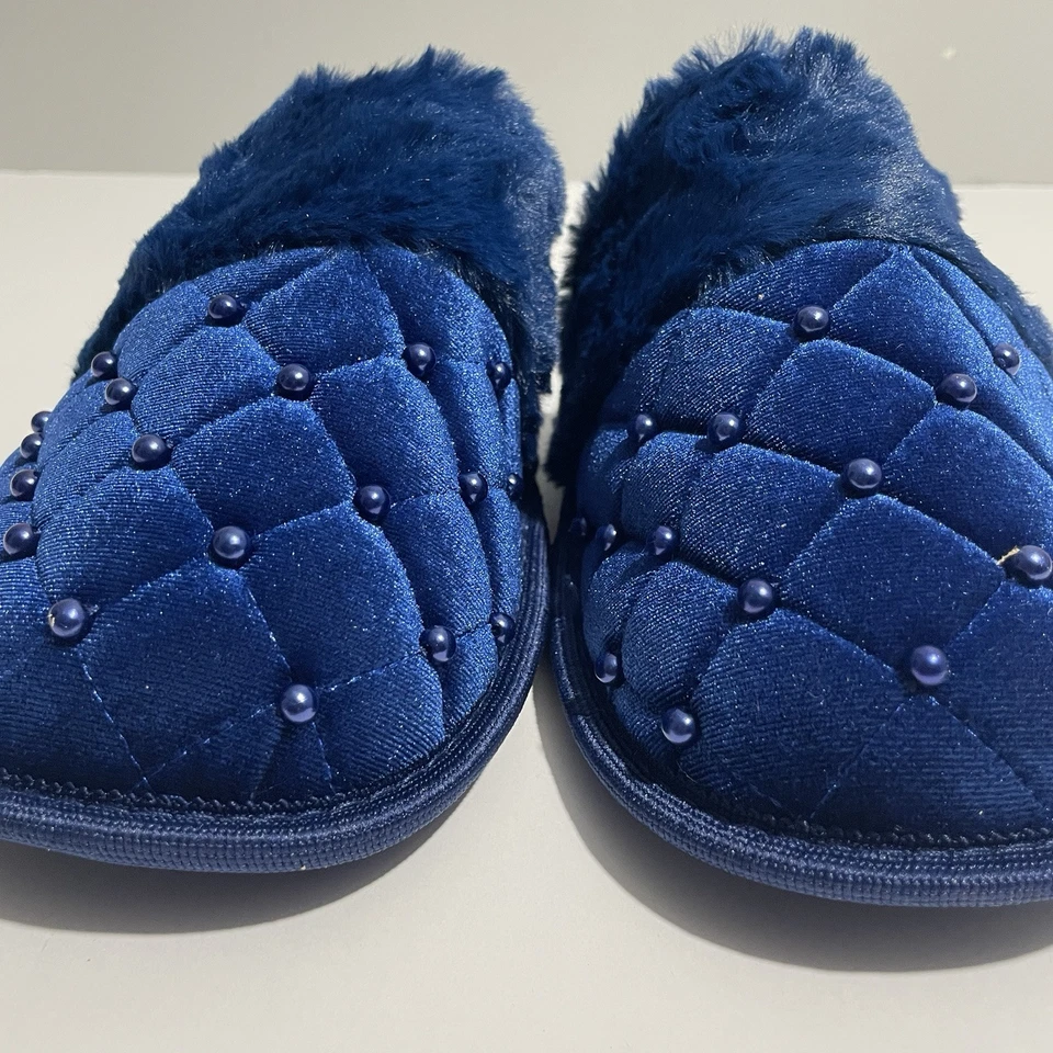 Женские мягкие синие тапочки из искусственного меха и жемчуга Avon размер 9/10 - Изображение 2 из 4