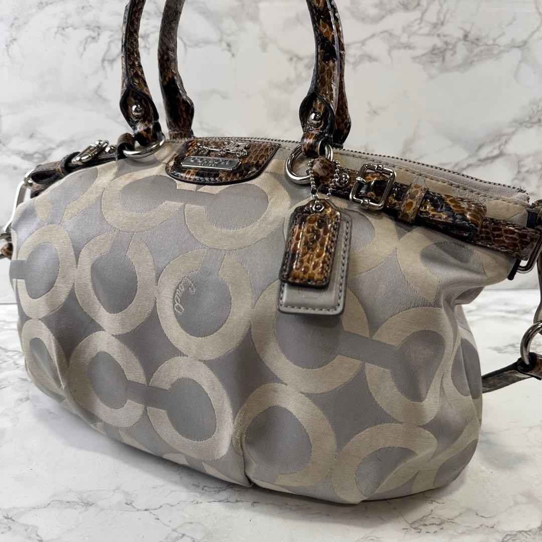 COACH Big C Jacquard Python Print Leather 2way Ha… - image 12