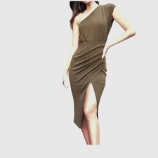 Lulus Raise a Glass Olive One-Shoulder Midi Dress M- New with imperfections