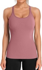 ATTRACO Ribbed Workout Tank Tops for Women with Built in Medium, Red Merlot