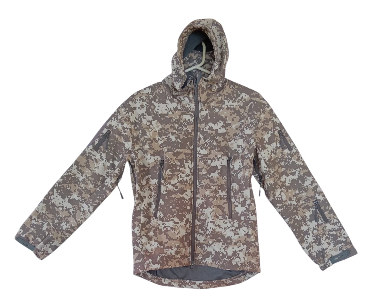 Tactical Soft Shell Jacket Mens M Digital Woodland Camo Full Zip Hoodie Vented