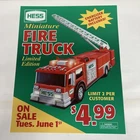 Vintage 1999 Hess Miniature Fire Truck Store Advertising Sign