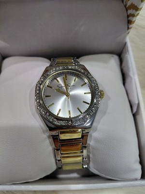 NWT Jessica Simpson Two-Tone Silver and Gold Women's Crystal Accent Watch