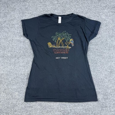 Gildan Shirt Womens Large Black It's 5 O'Clock Somewhere Key West Rhinestone