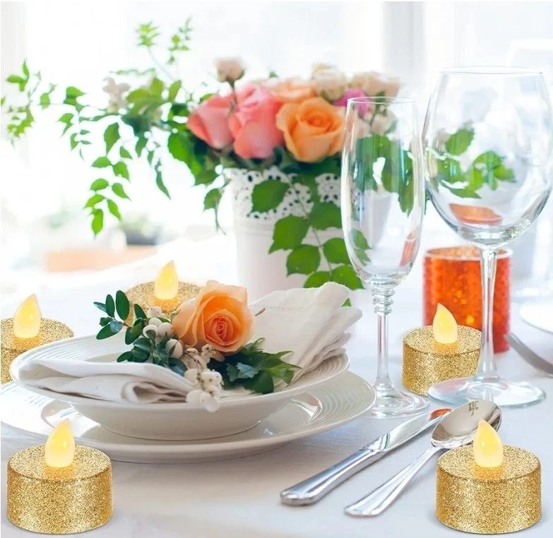 Luces de té doradas Mudder 24 piezas velas LED candelabros votivos sin llama Batt.195 Foto 2 de 4