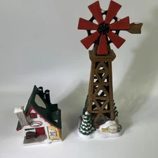 Christmas Lemax Animated Skating Pond House & Carol Towne Windmill Lot If 2
