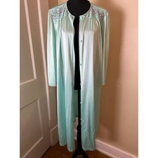 Vanity Fair Vintage Nightgown Button Up Large Green Robe Long Retro