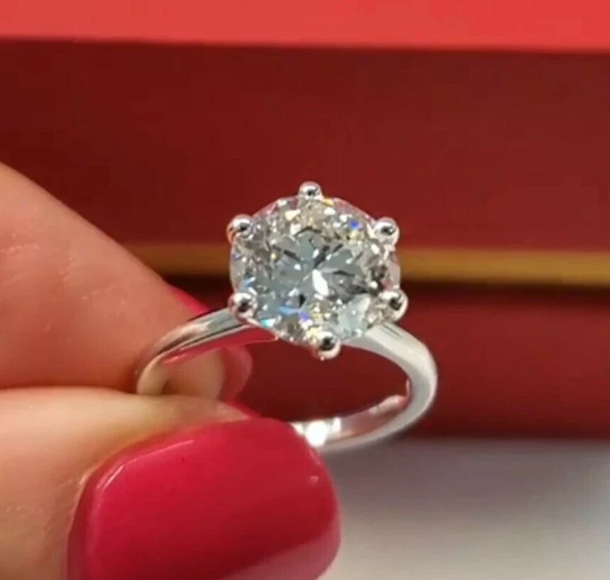 2.90 CT Coupe Ronde Véritable Moissanite Fiançailles Bague 14K Blanc Solide Or 6 - Photo 2/4
