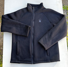 Spyder Men's Full Zip Fleece Jacket Black Pockets Stand-Up Collar Size L