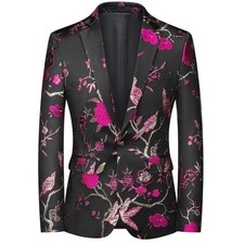 Men's Blazer Magenta Floral Gold Black Prom Wedding Stylish Suit Jacket