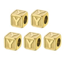 Steels Letter Beads, 5 Pcs Large Square Metal Letter Charms, Y, Gold