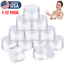 12 Plastic Pot Jars Round Clear Leak Proof Plastic Cosmetic Containers 2 oz USA