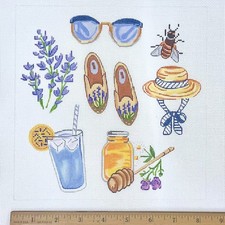 Handpainted Needlepoint canvas Kate Dickerson Lavender My Favorite Things 8x8 18