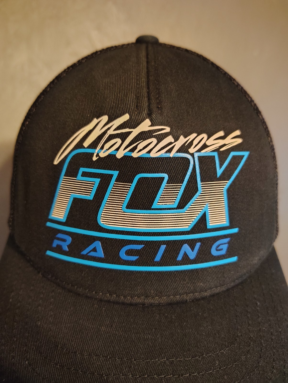 Vintage Fox Black Racing Hat With Turquoise Fox M-Flexfit S/M