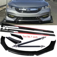 Glossy Black Look Red Front Lip Chin Bumper Side Skirt For Honda Accord