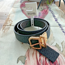 Image of New Michael Kors Ladies XL Reversible Belt Black and Brown signature RRP $68