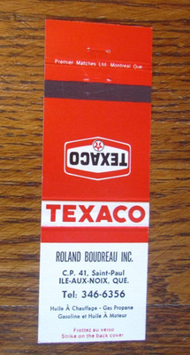 R. BOUDREAU TEXACO GAS STATION MATCHBOOK COVER: ILE-AUX-NOIX, QC MATCHCOVER -M24
