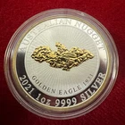 1 Troy Oz .9999 Silver 2021 "Golden Eagle" Nugget  Coin -24k Gilding -SFS