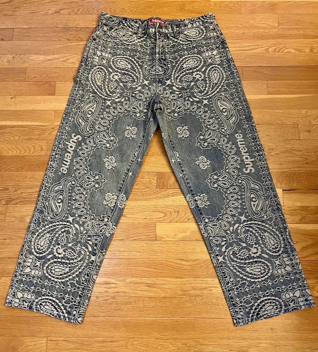 Brand New-Supreme Bandana Paisley Jacquard Baggy Jeans Blue Size