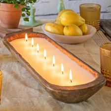 Wooden Dough Bowl Candle 20 Inch, Farmhouse Dough Bowl, Table Centerpiece Soy...