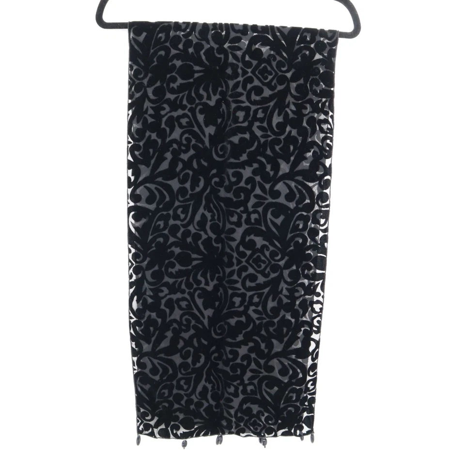 Bufanda Terciopelo Burnout Negra Capricho Bruja Boho Oscuro Femenino Glamoroso Fiesta Foto 4 de 4