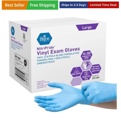Nitrile/Vinyl Blend Exam Gloves, Powder-Free, Latex-Free, Disposable, Non-Ste...