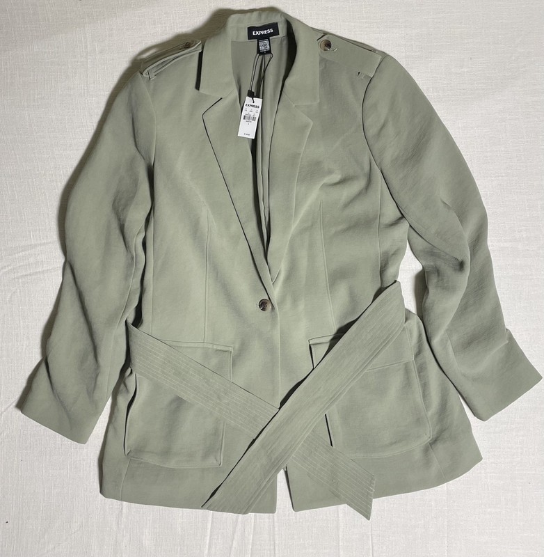 Womens Express Sage Green Belted Trench Coat (Size L) NWT