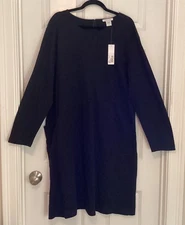 Joan Vaas Plus Size 2X Black 100% Cotton Dress, NWT, Artsy, Long Sleeves