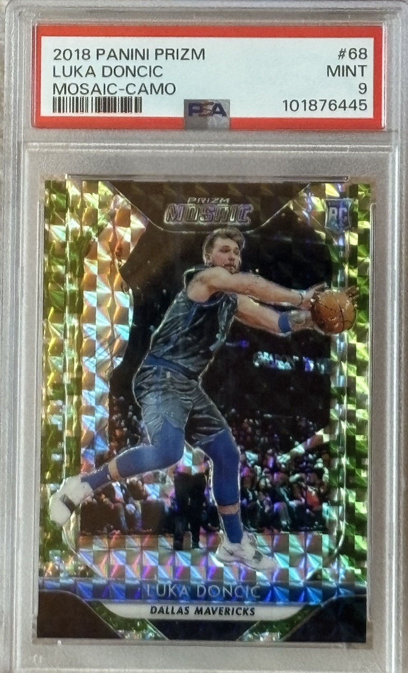2018 LUKA DONCIC ROOKIE PRIZM MOSAIC CAMO PRIZM #/25 PSA 9 MINT! POP 8 SSP RC 🔥