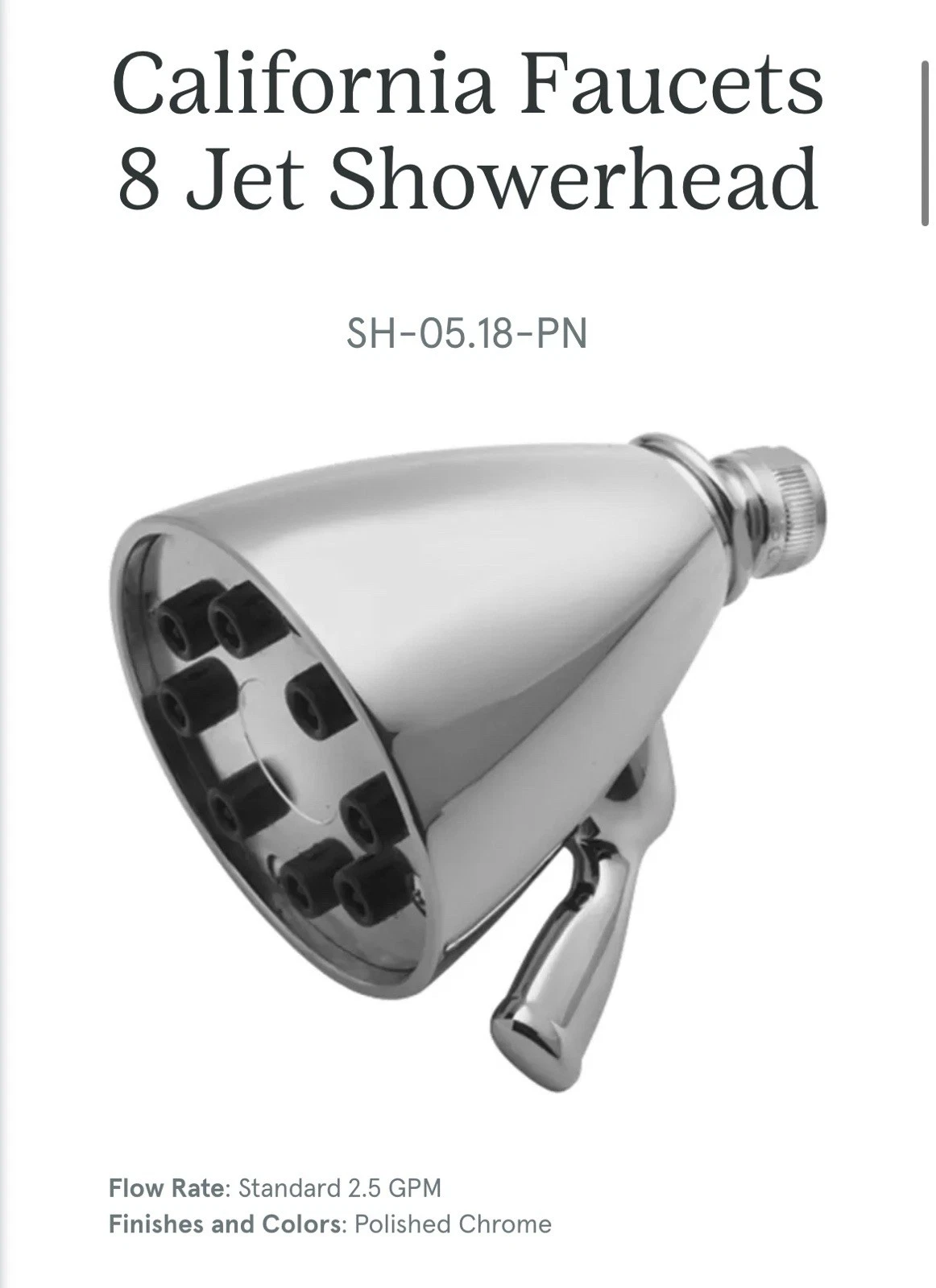 California Faucets SH-05.18-PN 8 Jet Shower Head POLISHED NICKEL PVD New!