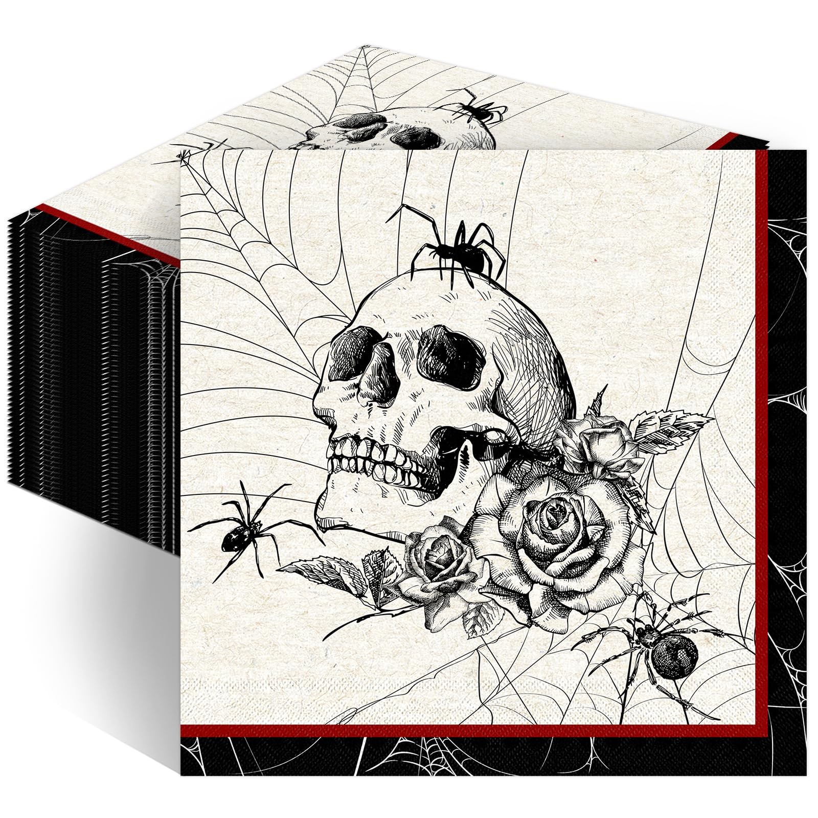 Halloween Paper Napkins 6.5" Gothic Spider Webs Party Supplies, 45 pcs