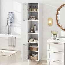 Tall Bathroom Storage Cabinet Space-Saving Narrow Cabinet with Glass Doors