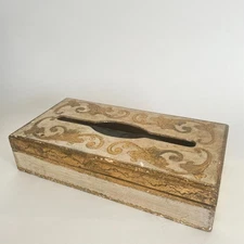 Vintage White and Gold Florentine Tissue Box Cover