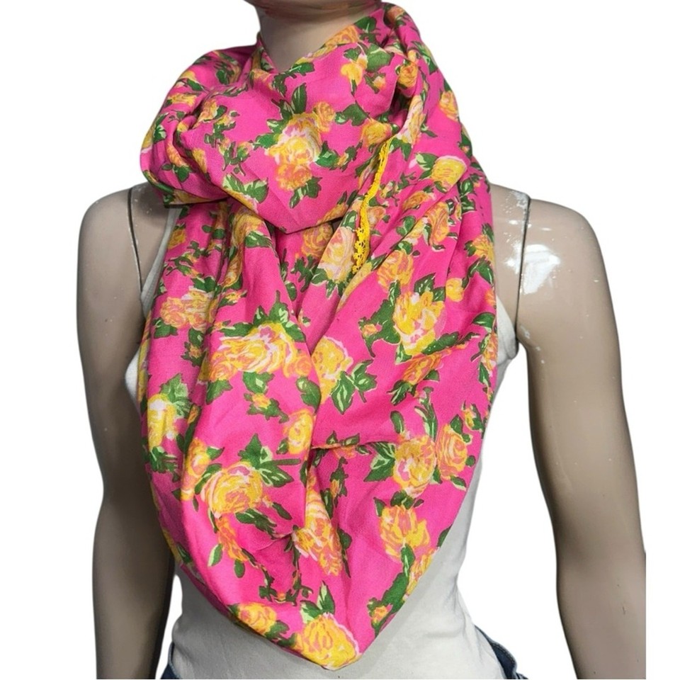 Betsey Johnson NWT Pink Yellow Garden Rose Print Large Loop Infinity ...