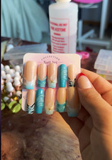 Collection Nail Art Press-On Nails Long Coffin Nude Blue White Black Zebra 3D