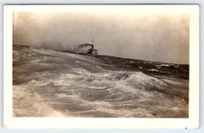 Vintage Real Photo Postcard WWI Era Naval Ship Stormy Seas RPPC