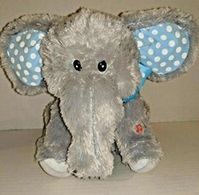 Cuddle Barn "Elliot Elephant Soft Grey Fur Big Ears Polka Dot Bow WORKS SOMETIME