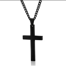 Men's Cross Necklace Black Pendent
