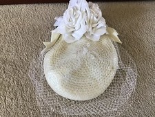 Women's Vintage Mr. John Classic New York Paris Off-White Hat Flowers Netting