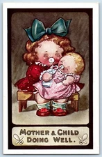 Kute Kiddies Postcard Mother And Child Doing Well c1910's Unposted Antique