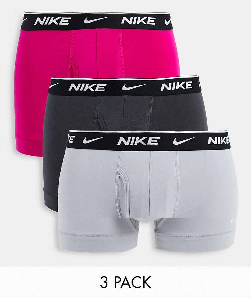 Men Nike Everyday Cotton Stretch Trunks 3 Pack Black Grey Pink