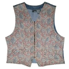Lizwear Size M Blue Multi Color Paisley Print Bohemian Denim Vest