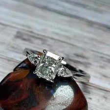 1.50 CT Radiant Cut Moissanite Three-Stone Engagement Ring 14k White Gold Plated