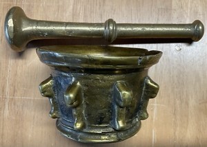 Antique HEAVY Brass Mortar and Pestle Set,  Kitchen Apothecary Wicca Herbalism